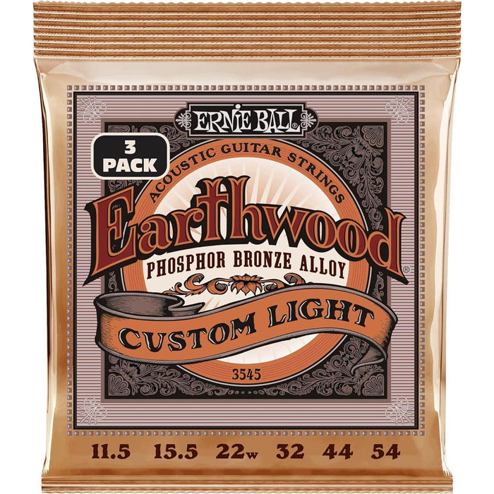 Ernie Ball Earthwood Custom Light Acoustic Guitar Strings, 3-Pack, 11-54 Gauge (Phosphor Bronze)