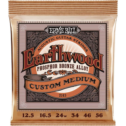 Ernie Ball Earthwood Custom Medium Phosphor Bronze Acoustic Guitar Strings, 12.5-56 Gauge (P02143),