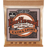 Ernie Ball Earthwood Extra Light Phosphor Bronze Acoustic Guitar Strings 3-pack, 10-50 Gauge (P03550),