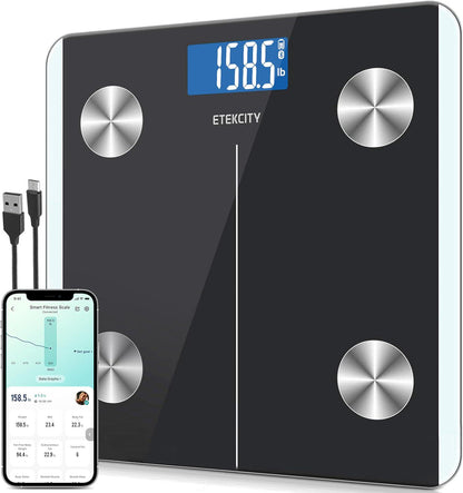 Etekcity Etekcity Smart Rechargeable Body Fat Scale, Digital Bathroom Scale For Body Weight And Muscle, Accurate Weighing Machine For People Sync With Smartphone App, 400lb, Black