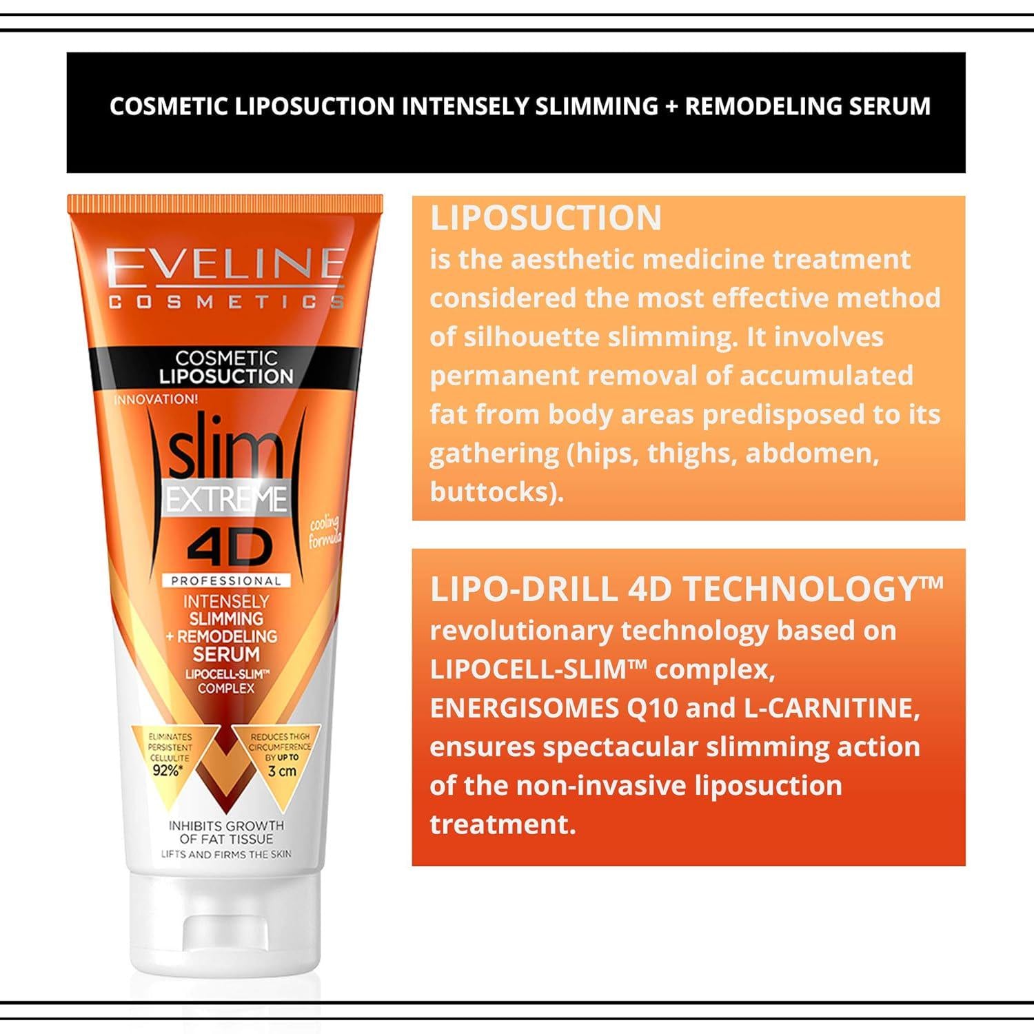 Eveline Slim Extreme 4D Liposuction Body Serum, 8.80 Fluid Ounce,
