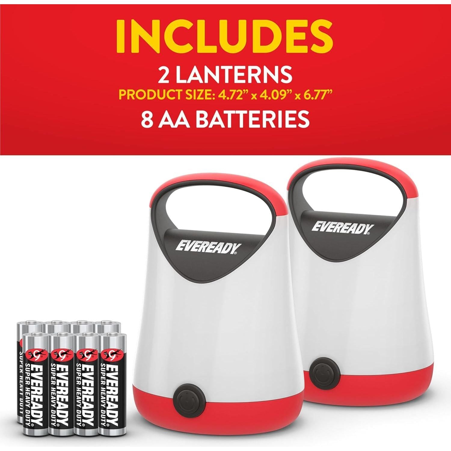 Eveready LED Camping Lantern X-250 (2-Pack), Super Bright Tent Lights, Rugged Water Resistant LED Lanterns, 100 Hour Run-time (Batteries Included), Red And Black,039800144720
