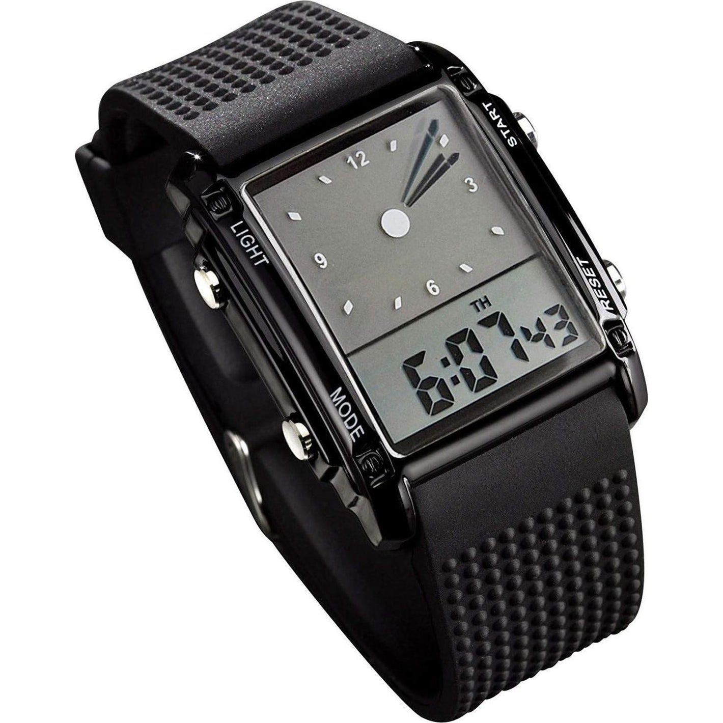 Fanmis Men's LED Sports Watch, 1 Pc, Rectangle Dial, Rubber Strap, Stopwatch, Alarm, Backlight, 7 Color Options