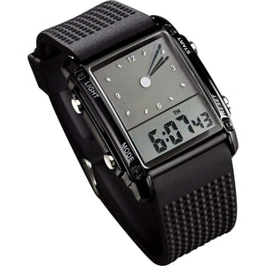 Fanmis Men's LED Sports Watch, 1 Pc, Rectangle Dial, Rubber Strap, Stopwatch, Alarm, Backlight, 7 Color Options
