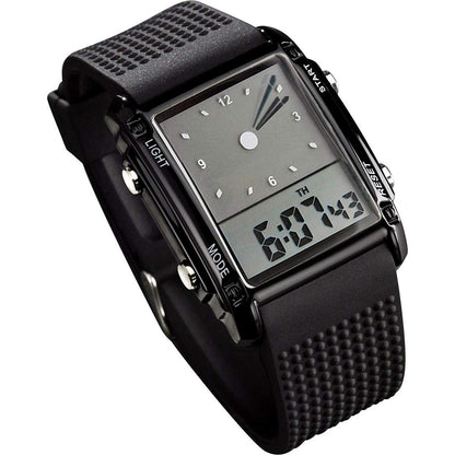 Fanmis Men's LED Sports Watch, 1 Pc, Rectangle Dial, Rubber Strap, Stopwatch, Alarm, Backlight, 7 Color Options