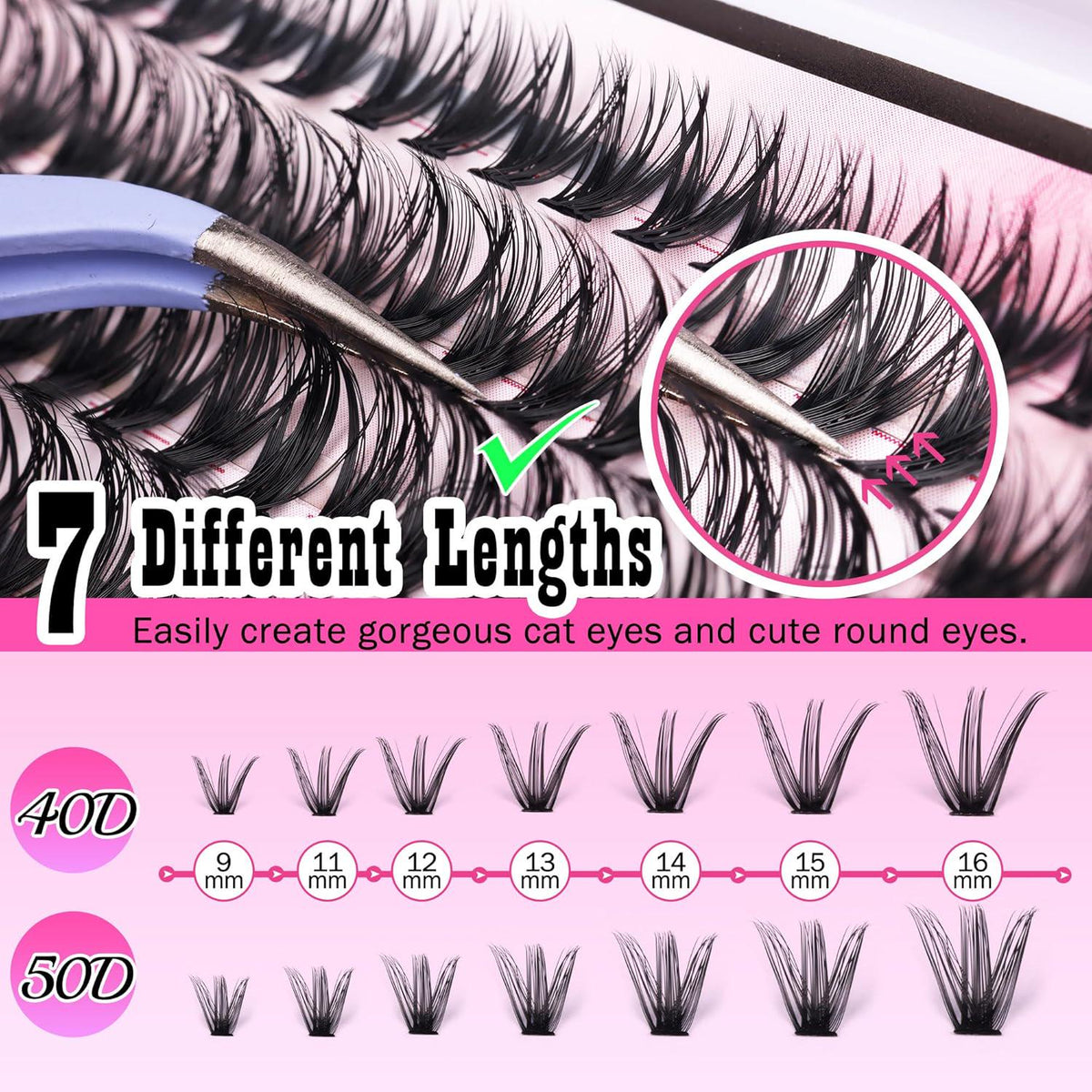 FANXITON FANXITON DIY Lash Extension Kit - Volume Clusters 40D+50D D Curl Individual Lashes, Thick Eyelash Extension 280 Pcs, Thin Band, Bond And Seal, Tweezers