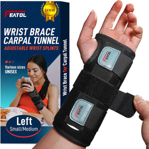 Featol Wrist Brace for Carpal Tunnel, Adjustable Support with Splints, Small/Medium, Compression Hand Support for Injuries, Tendonitis, Arthritis, Sprains