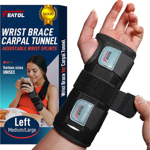 Featol Wrist Brace for Carpal Tunnel, Adjustable Wrist Support with Splints, Left Hand, Medium/Large, Arm Compression for Wrist Pain, Sprains & Injuries