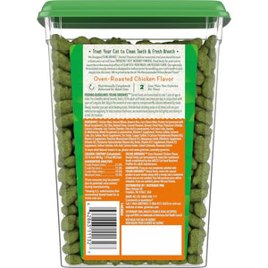 FELINE GREENIES Adult Dental Cat Treats, Oven Roasted Chicken Flavor, 9.75 Oz. Tub,