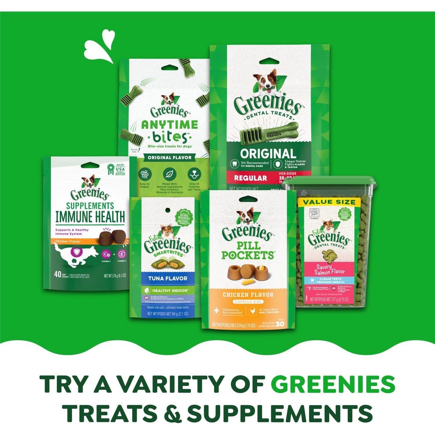 FELINE GREENIES Adult Dental Cat Treats, Savory Salmon Flavor, 9.75 Oz. Tub,