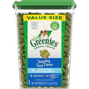 FELINE GREENIES Adult Dental Cat Treats, Tempting Tuna Flavor, 9.75 Oz. Tub,