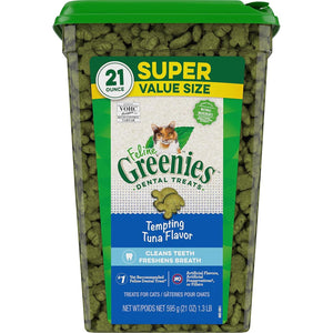 FELINE GREENIES Natural Dental Care Cat Treats Tempting Tuna Flavor, 21 Oz. Tub,