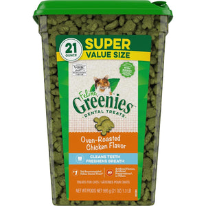 FELINE GREENIES Natural Dental Care Cat Treats Oven Roasted Chicken Flavor, 21 Oz. Tub,