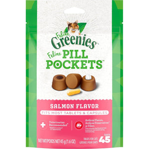 FELINE GREENIES PILL POCKETS For Cats Natural Soft Cat Treats, Salmon Flavor, 1.6 Oz. Pack (45 Treats),