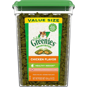 FELINE GREENIES SMARTBITES HEALTHY INDOOR Natural Treats For Cats, Chicken Flavor, 16 Oz. Tub,