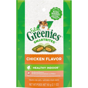FELINE GREENIES SMARTBITES HEALTHY INDOOR Natural Treats For Cats, Chicken Flavor, 2.1 Oz. Pouch,