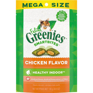 FELINE GREENIES SMARTBITES HEALTHY INDOOR Natural Treats For Cats, Chicken Flavor, 4.6 Oz. Pouch,