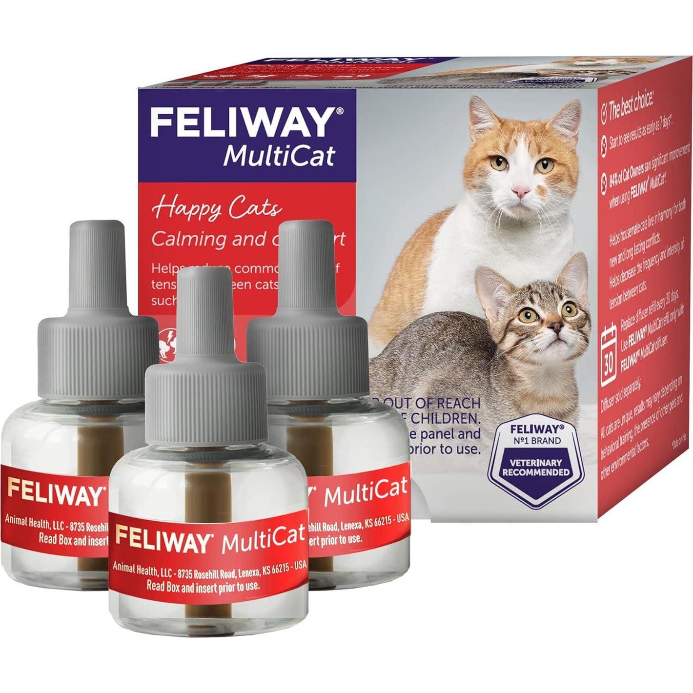 Feliway Multicat Calming Refills 3 Pack 48ml Each Reduces Tension in Multi Cat Households