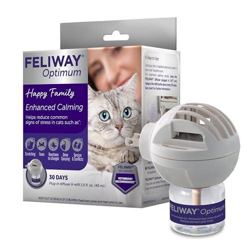 Feliway Optimum Cat Calming Diffuser Starter Kit 30 Day Plug In with 48ml Enhanced Pheromone Formula