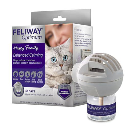 Feliway Optimum Cat Calming Diffuser Starter Kit 30 Day Plug In with 48ml Enhanced Pheromone Formula