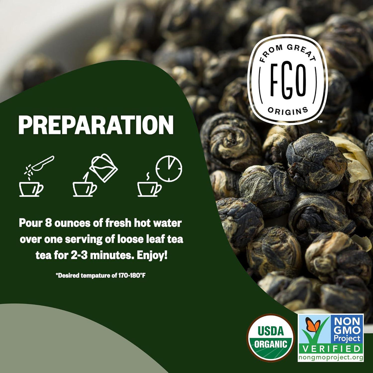 FGO FGO Organic Gunpowder Green Tea, Loose Leaf, 16oz Bulk Resealable Bag, Packaging May Vary (Pack Of 1)