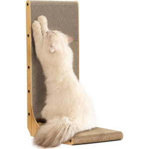 FUKUMARU L Shape Cat Scratcher Wall Mounted 26.8 Inch with Ball Toy and Cardboard Pad for Indoor Cats