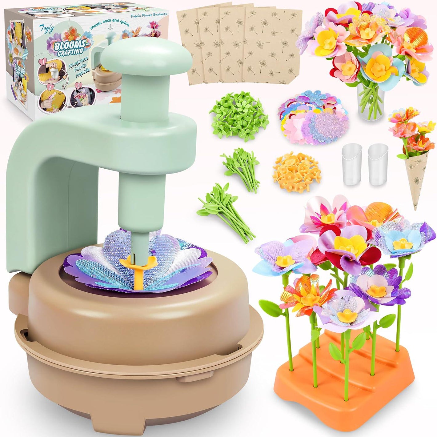 DIY Fabric Flower Bouquet Craft Kit, Build & Decorate Flower Set for Girls Ages 4–8, Gift Idea