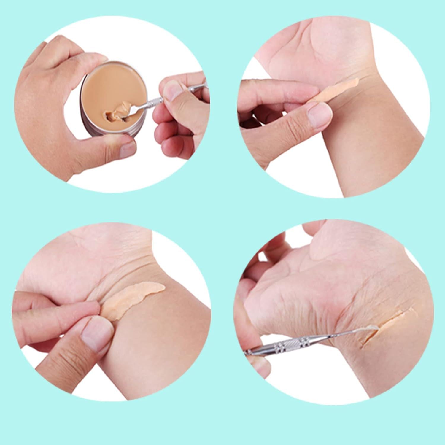 Fake Nose Putty For Santa Christmas Makeup,MEICOLY 3pcs SFX Special Effects Makeup Kit,Scar Wax Fake Scar Modeling Wax For Fake Scar And Wound With Spatula ,Fake Blood Scab Coagulated Blood Gel,Light,