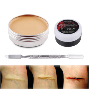 Fake Nose Putty For Santa Christmas Makeup,MEICOLY 3pcs SFX Special Effects Makeup Kit,Scar Wax Fake Scar Modeling Wax For Fake Scar And Wound With Spatula ,Fake Blood Scab Coagulated Blood Gel,Light,