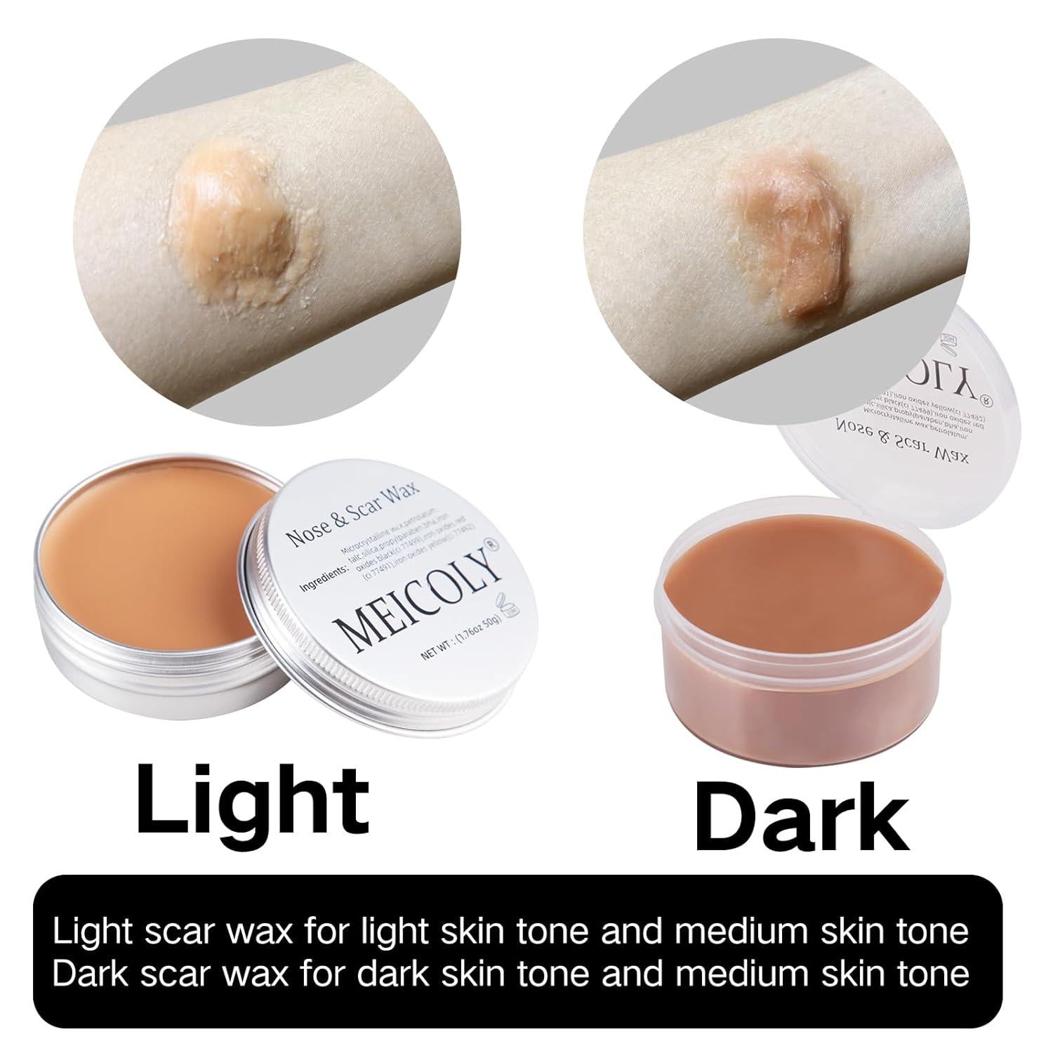 Fake Nose Putty For Santa Christmas Makeup,MEICOLY 3pcs SFX Special Effects Makeup Kit,Scar Wax Fake Scar Modeling Wax For Fake Scar And Wound With Spatula ,Fake Blood Scab Coagulated Blood Gel,Dark,