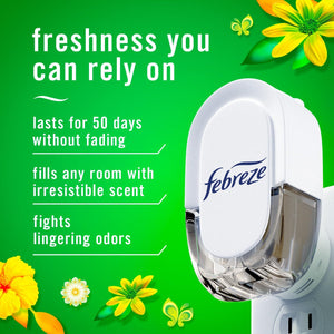 Febreze Plug-In Air Freshener Odor-Fighting Scented Oil Starter Kit, Long-Lasting for Strong Odors, Gain Original Scent Warmer, 2 Refill Pack
