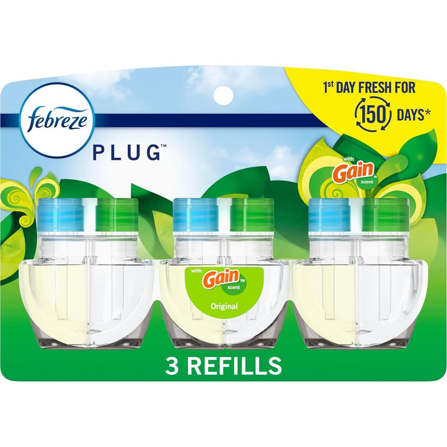 Febreze Plug-In Air Freshener Refill, Odor Fighting Scented Oil, Gain Original Scent, 087oz Refills, 3 Count