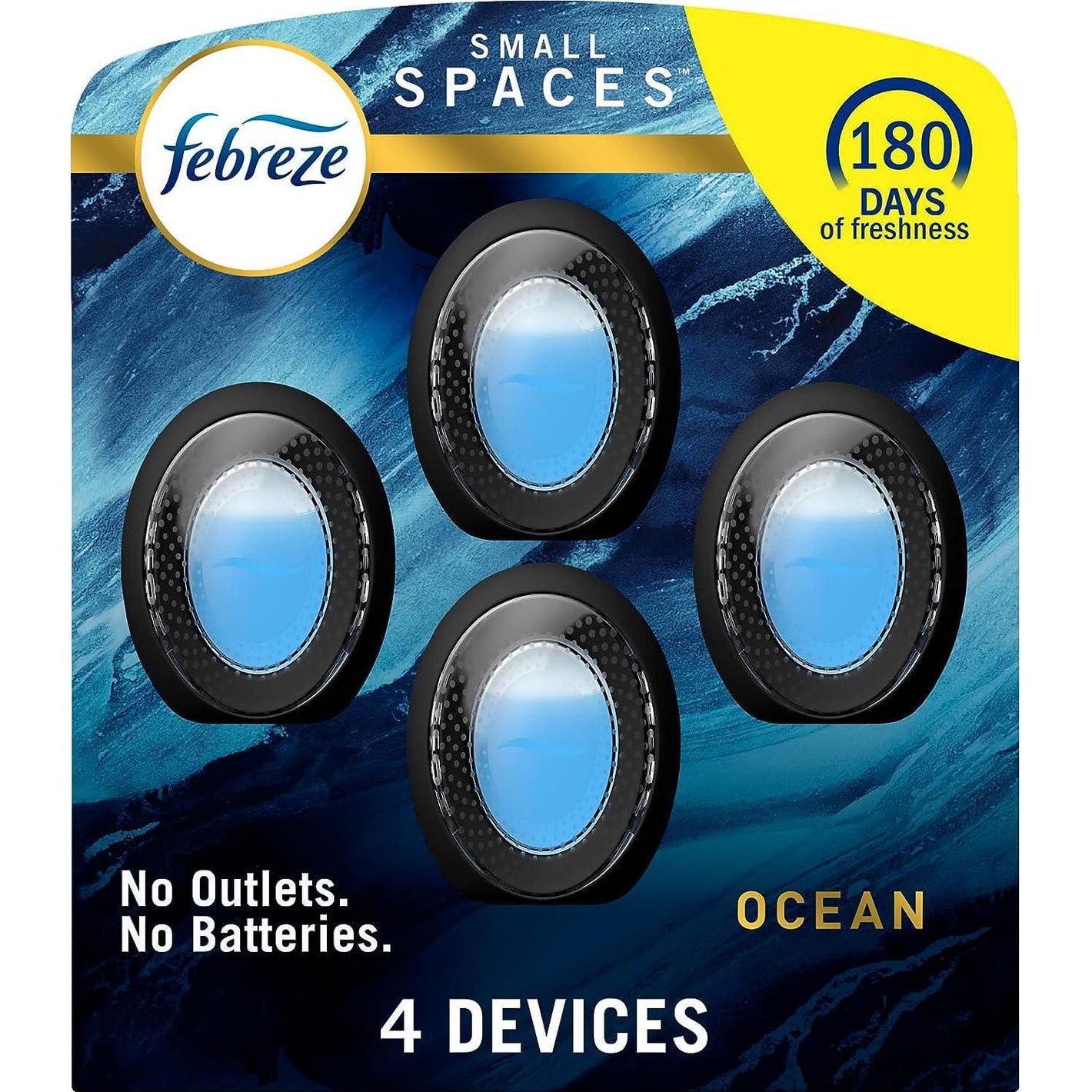 Febreze Febreze Small Spaces Air Freshener, Odor-Fighting, Plug In Alternative, Air Fresheners For Home And Bathroom And Kitchen, Ocean Scent, 4 Count (Pack Of 1)