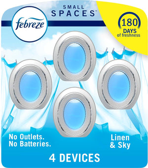 Febreze Small Spaces Air Freshener, Odor Fighting & Fresh Scent, Linen & Sky, Plug-In Alternative, 4 Count