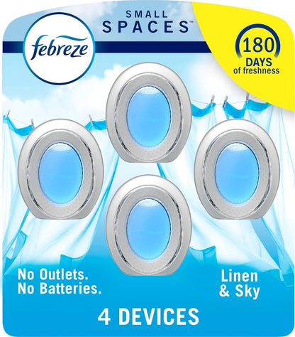 Febreze Small Spaces Air Freshener, Odor Fighting & Fresh Scent, Linen & Sky, Plug-In Alternative, 4 Count