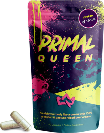 Primal Queen Female-Optimized Beef Organ Superfood Supplement (Beef Liver, Kidney, Heart, And 3 More) - 100% Grass Fed, Pasture Raised Cattle - Balance Hormones, Energy, And More For Women