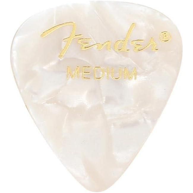 Fender 351 Shape Medium Classic Celluloid Picks, Guitar Accessories, 12-Pack, White Moto For Electric Guitar, Acoustic Guitar, Mandolin, And Bass,
