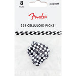 Fender Celluloid Guitar Picks, Stocking Stuffers, Guitar Accessories, 351 Shape, Checkerboard, Medium, 8-pack,