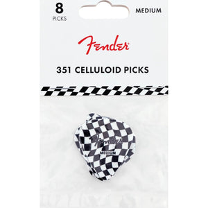 Fender Celluloid Guitar Picks, Stocking Stuffers, Guitar Accessories, 351 Shape, Checkerboard, Medium, 8-pack,