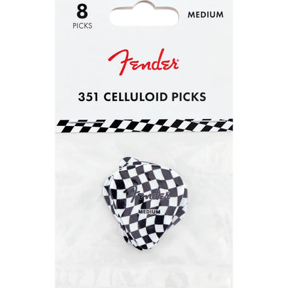 Fender Celluloid Guitar Picks, Stocking Stuffers, Guitar Accessories, 351 Shape, Checkerboard, Medium, 8-pack,