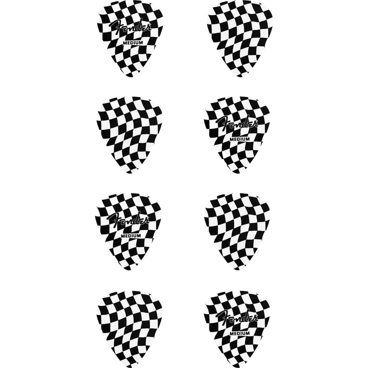 Fender Celluloid Guitar Picks, Stocking Stuffers, Guitar Accessories, 351 Shape, Checkerboard, Medium, 8-pack,