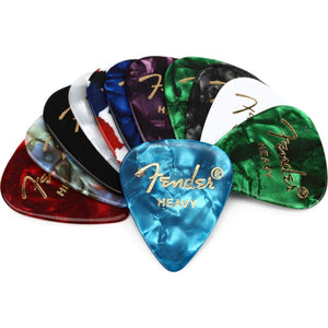 Fender Classic Celluloid Guitar Picks 351 Shape, Color Medley, Heavy, 12-Pack,