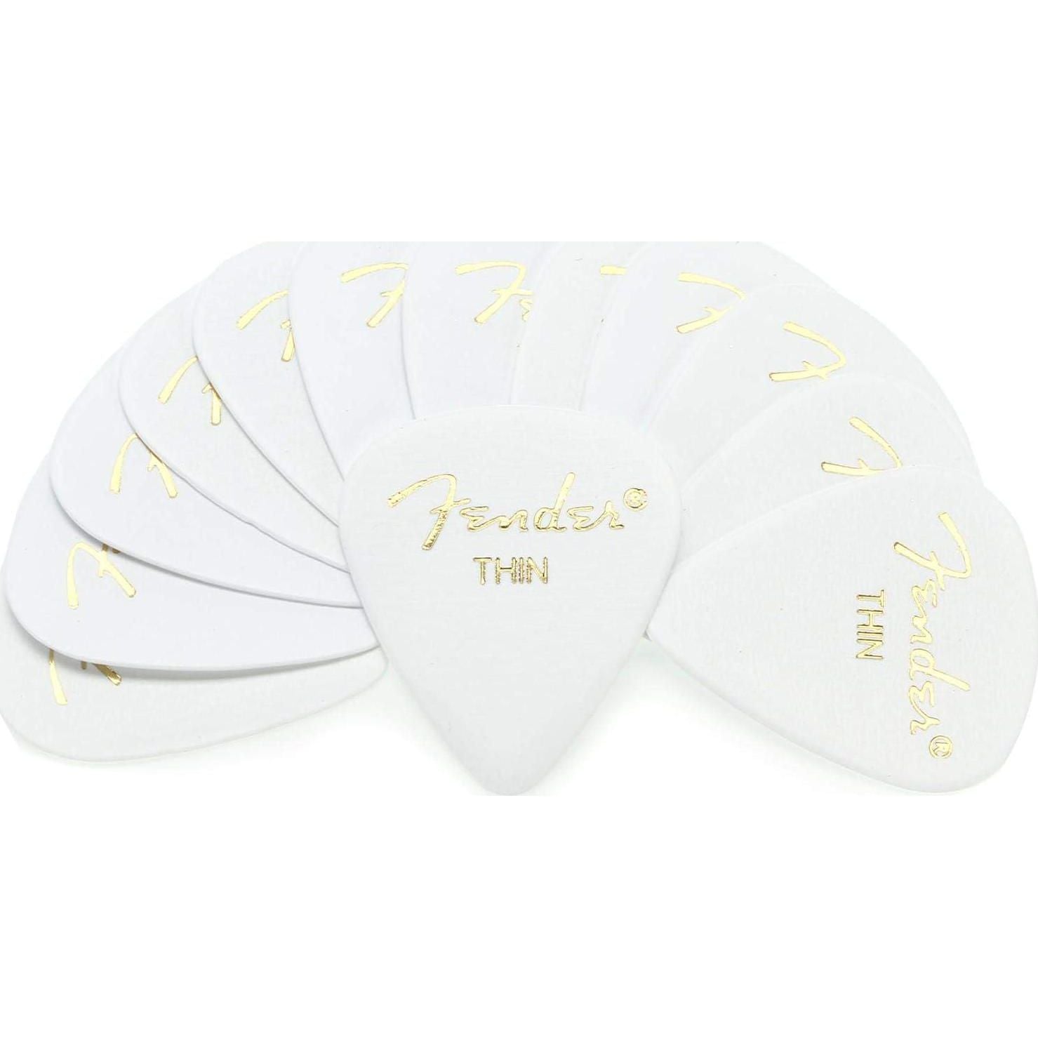 Fender Classic Celluloid Guitar Picks 351 Shape, Guitar Accessories, White, Thin, 12-Pack,