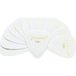 Fender Classic Celluloid Guitar Picks 351 Shape, Guitar Accessories, White, Thin, 12-Pack,