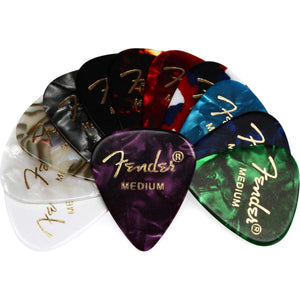 Fender Classic Celluloid Guitar Picks 351 Shape, Stocking Stuffers, Guitar Accessories, Color Medley, Medium, 12-Pack,