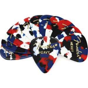 Fender Classic Celluloid Guitar Picks 351 Shape, Guitar Accessories, Confetti, Heavy, 12-Pack,