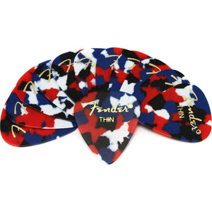 Fender Classic Celluloid Guitar Picks 351 Shape, Guitar Accessories, Confetti, Thin, 12-Pack,