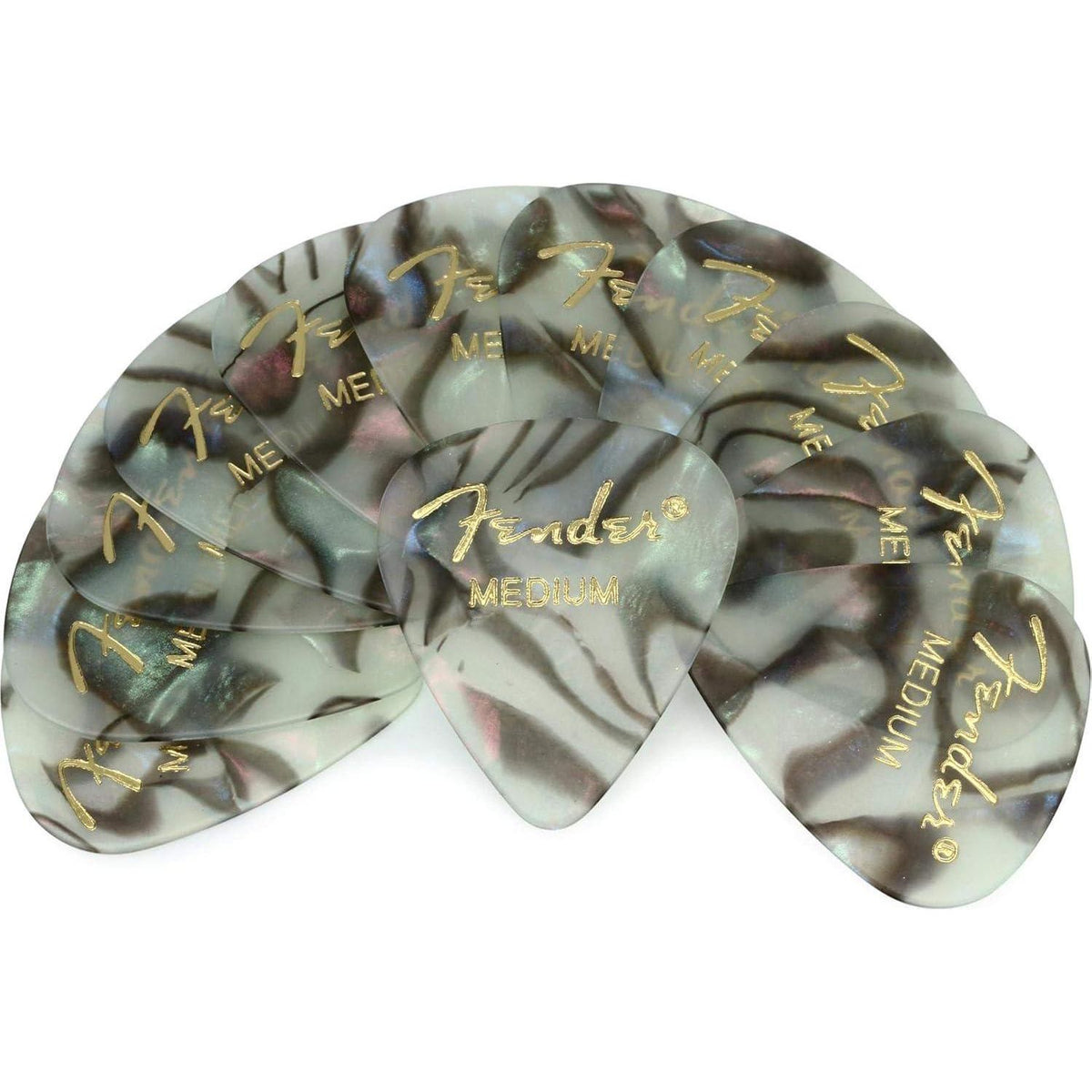 Fender Premium Celluloid Guitar Picks 351 Shape, Guitar Accessories, Abalone, Medium, 12-Pack,