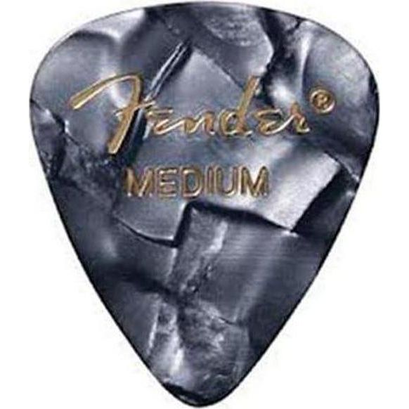 Fender Premium Celluloid Guitar Picks 351 Shape, Guitar Accessories, Black Moto, Medium, 12-Pack,