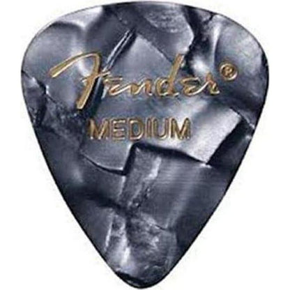 Fender Premium Celluloid Guitar Picks 351 Shape, Guitar Accessories, Black Moto, Medium, 12-Pack,